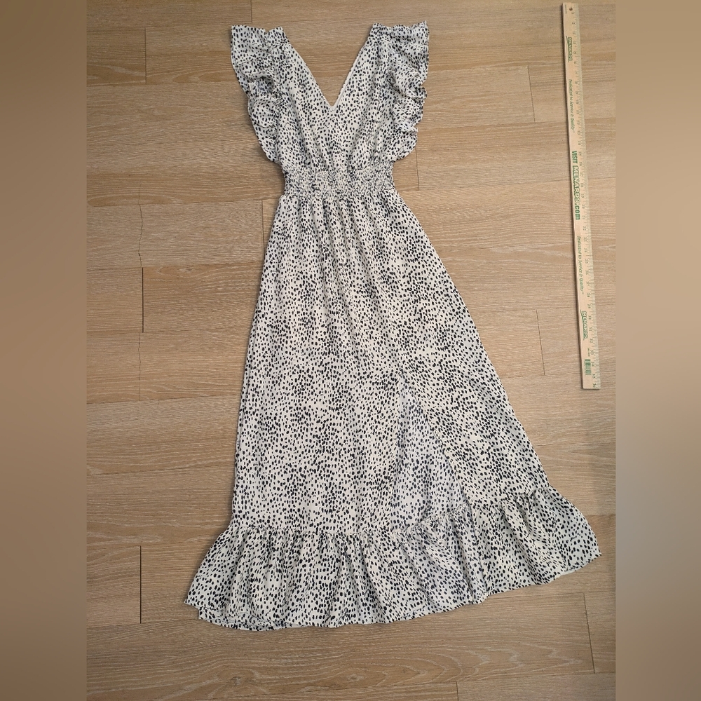 Express White and Black Dot Ruffle Maxi Dress